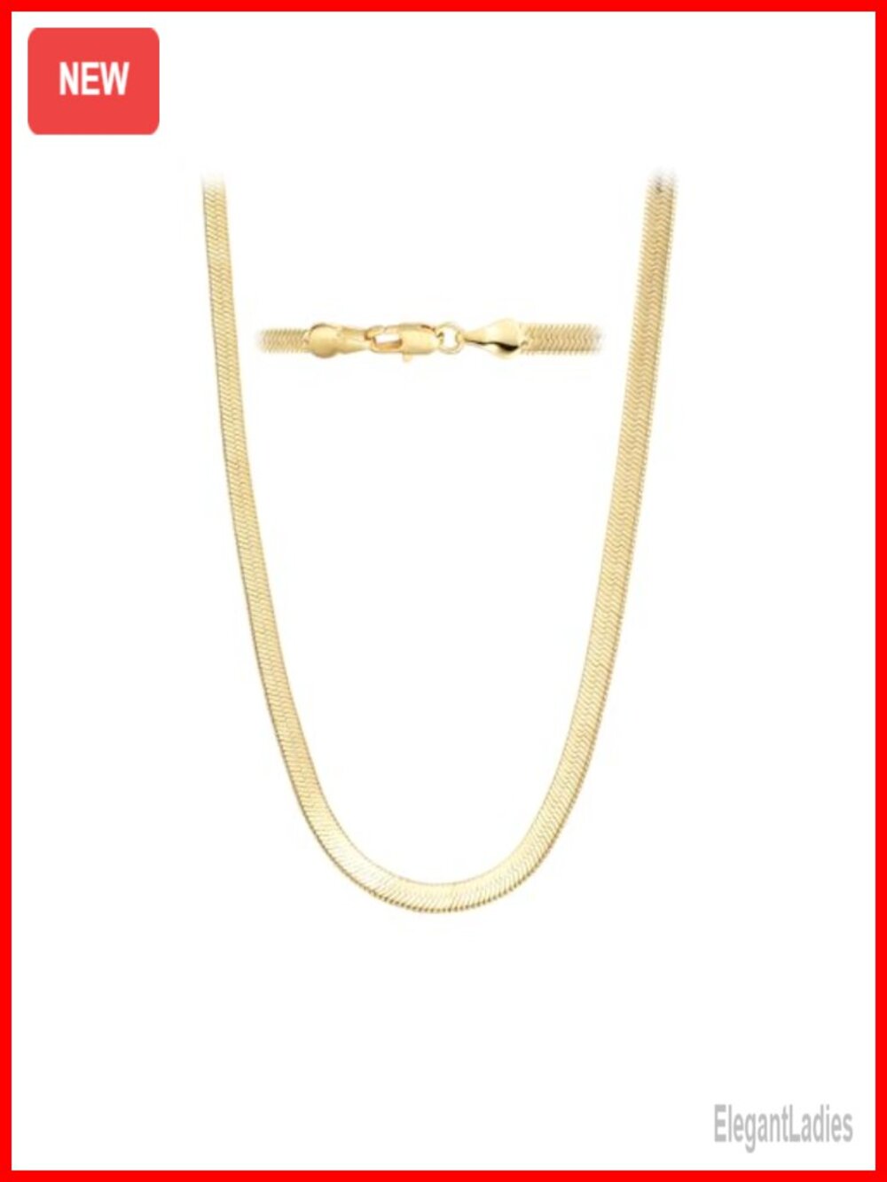 14K Gold Filled 4mm Herringbone Snake Chain Necklace, Lobster Clasp